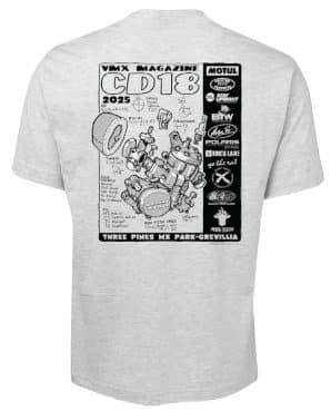back of grey t shirt with CD18 logo
